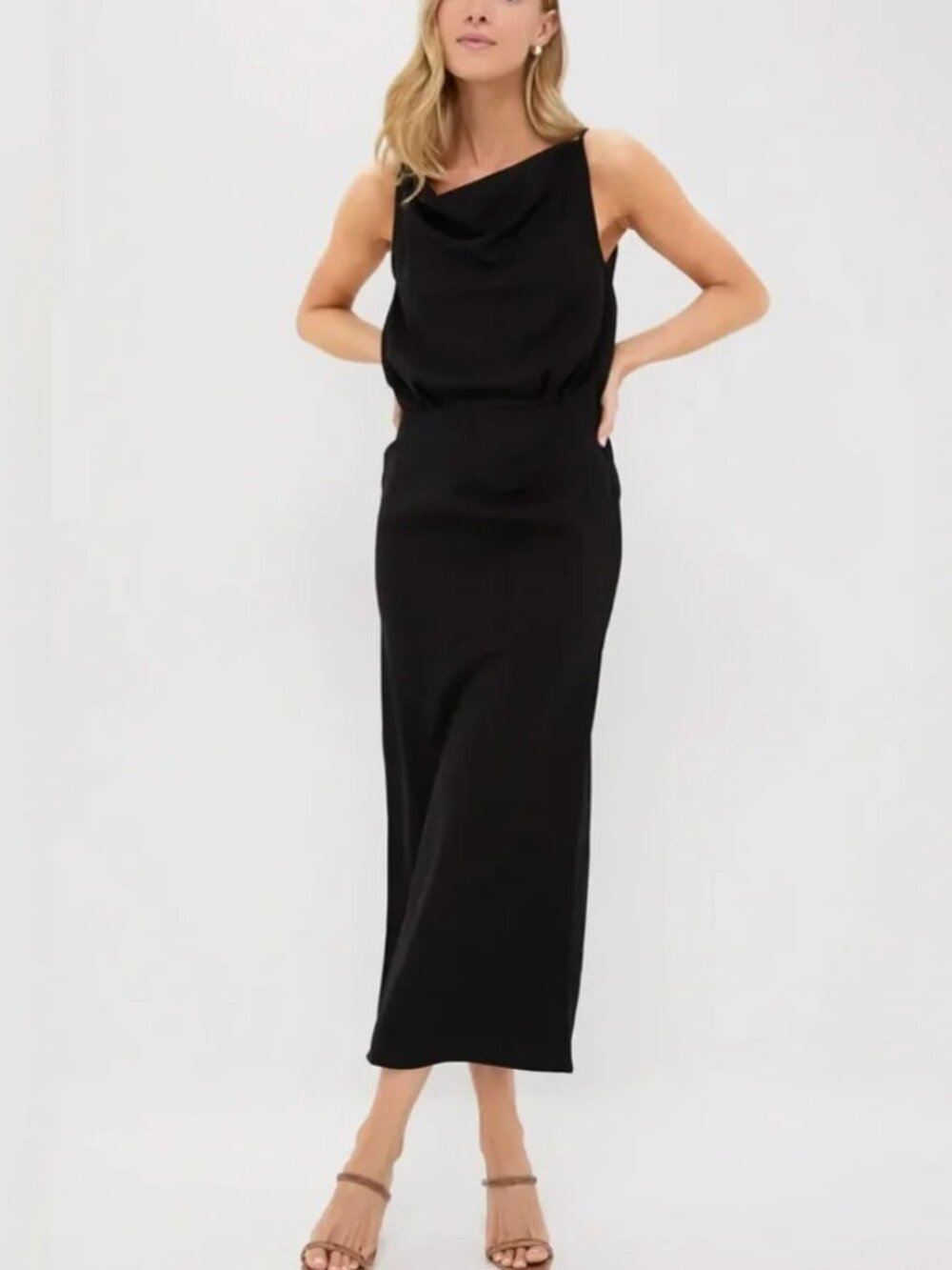 Staud Hilda Column Midi Dress Black Coll Neck Side Slits S NWT $395